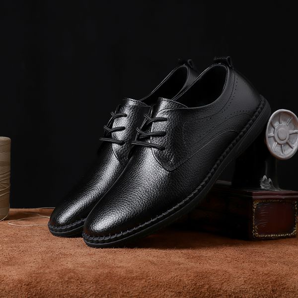 

moccasins office business dress formal male shoes band 2019 autumn comfortable slip-on genuine leather loafers for men shoes, Black