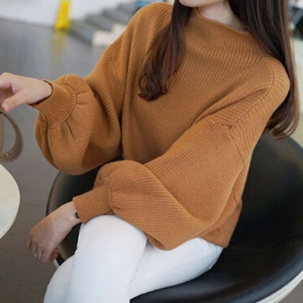 

women lantern sleeve half turtleneck autumn female women sweater clothes new fashion korean 5 colors, White;black