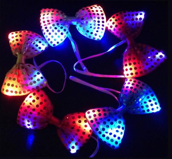 

fashion flashing bowknot shape tie glowing in the dark sequins ties resuable led light up cravat for wedding decorations h065