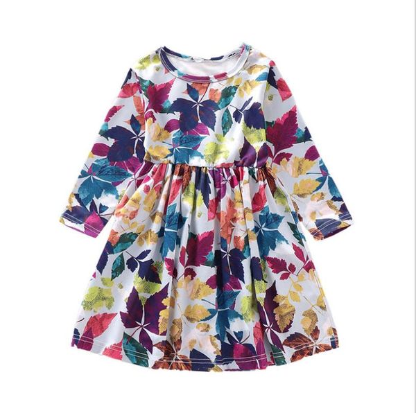 

ins new baby skirt girls autumn casual wind long sleeve maple leaf printed cotton princess dress swing dress, Red;yellow