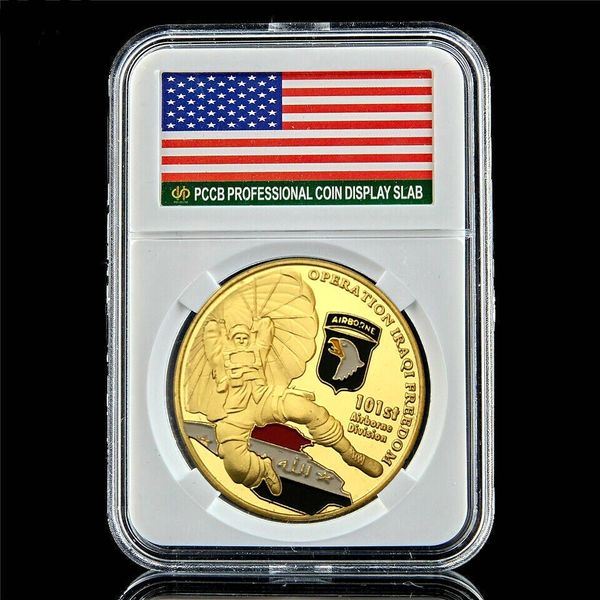 

Military Iraq War 101st Airborne Division Challenge US Army Eagle 1oz Gold Plated Coin W/Pccb Box