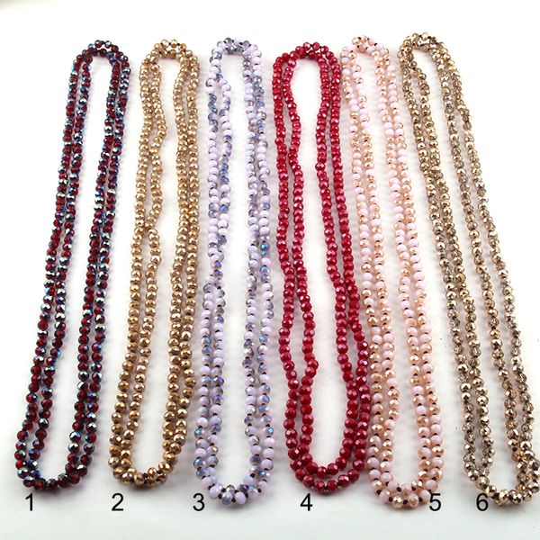 

fashion bohemian jewelry 150cm 6mm crystal glass long knotted necklace, Silver