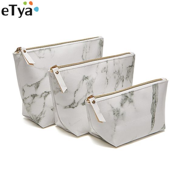 

etya 2019 fashion marble multi-function women cosmetic bag female leather travel makeup toiletry pencil bag case handbag