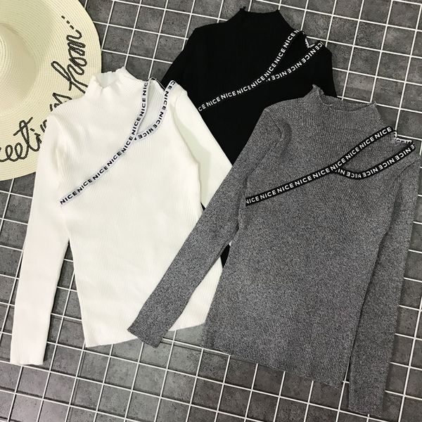 

harajuku водолазка свитер корейских женщин свитера 2019 зима письмо женщин пуловер осень перемычка вязаный свитер тянуть femme, White;black