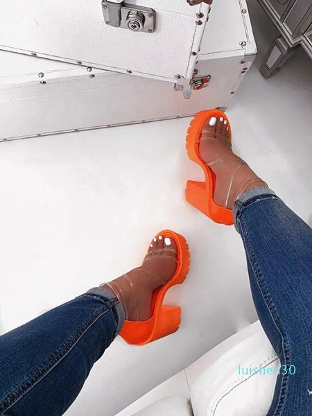 

2019 summer women heels sandals ankle-wrap jelly shoes ladies party evening clear shoes 9084 l30, Black