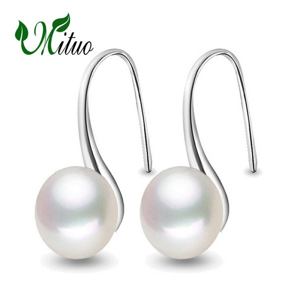 

mituo fashion genuine freshwater 925 sterling silver pearl earrings for women jewelry white pink purple pearl earrings, Golden;silver