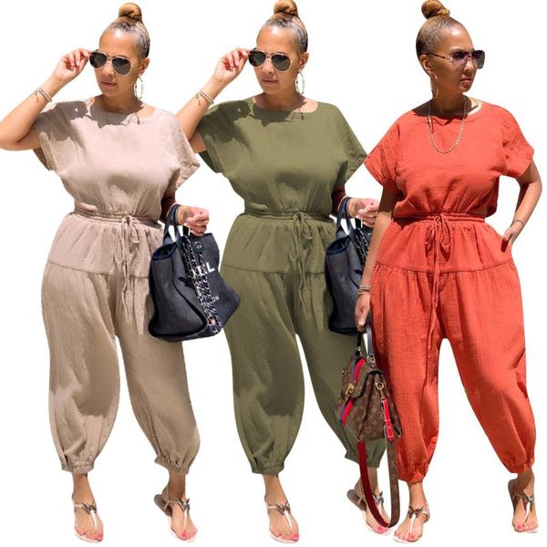 

loose linen women jumpsuit backless short sleeve lantern pants summer outfit casual fashion overalls streetwear romper, Black;white