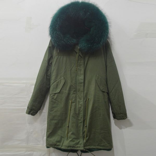 

2016 winter fashion popular army green raccoons collars wear,neutral really long style jacket,warm fur coat, Black