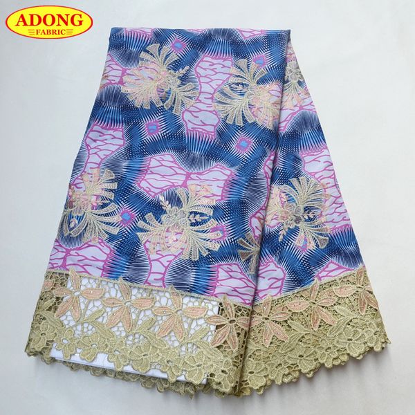

ankara wax prints fabric with cord lace 6 yards/pcs nigerian guipure wax laces fabric with stones for party dresses, Black;white
