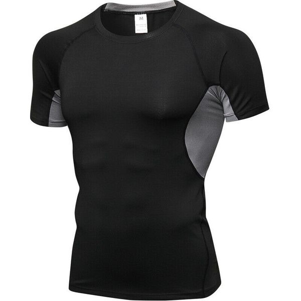 

quality quick dry man's t-shirt crossfit gym male rashguard sportswear compression fitness running jersey sport shirt men, Black;blue