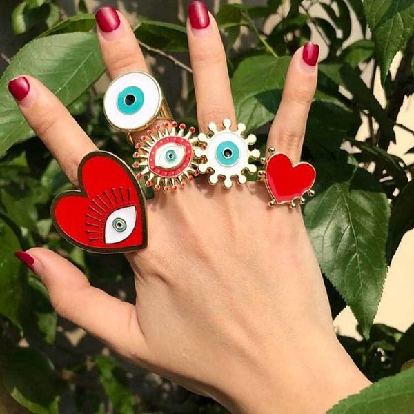 

vintage adjustable opening finger ring fashion simple gold plated retro carved heart open ring devil's eye rings jewelry, Silver