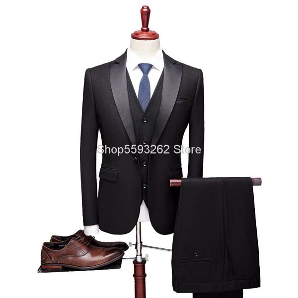

men barge collar dress suit suit male marriage groom mc three-piece set, White;black