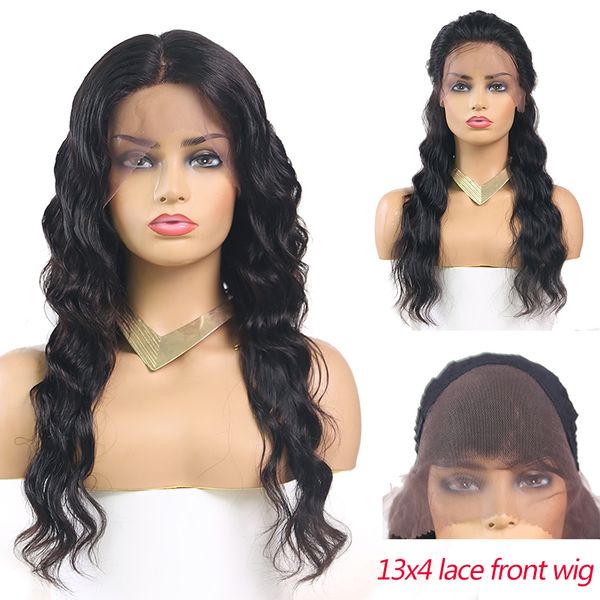 

13x4 lace front human hair wigs soku brazilian long deep wave lace wig pre plucked natural hairline remy front wig, Black;brown
