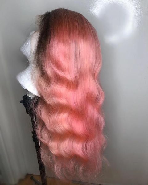 

lace front human pink hair wigs straight wave front wig for black women pre plucked with baby linman, Black;brown