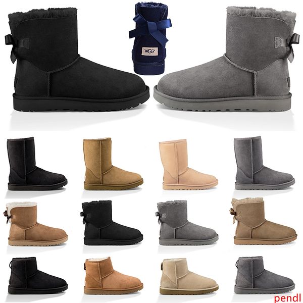 

designer australia boot for women winter snow boots ankle short bow black chestnut grey red fashion girl outdoor shoes size 5-10