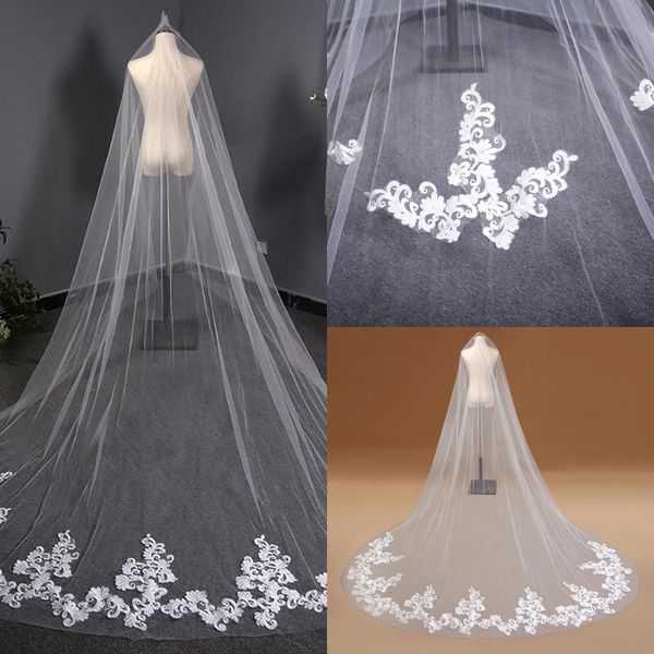 Velo da sposa vintage bianco avorio uno strato 3 metri con pettine bordato in pizzo lunghezza cappella veli da sposa romantici velo de novia CPA3169