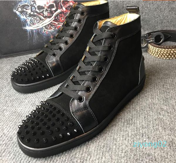 

2017 новая свободная перевозка груза кожа высокого top red bottom моды заклепки обувь для man unisex 36-47 winter casual размер: 36-47 02z, Black