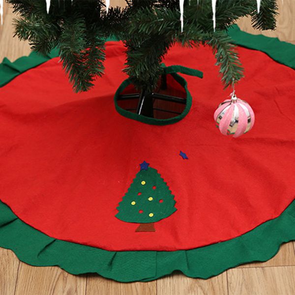 

90cm red non-woven christmas tree skirt aprons golden edge santa and snowman decoration for home xmas tree skirt new year gift