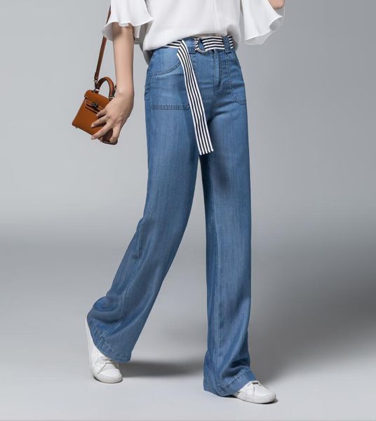 

fashion high waist women wide leg jeans 2018 loose casual summer jeans pockets harajuku pants, Blue