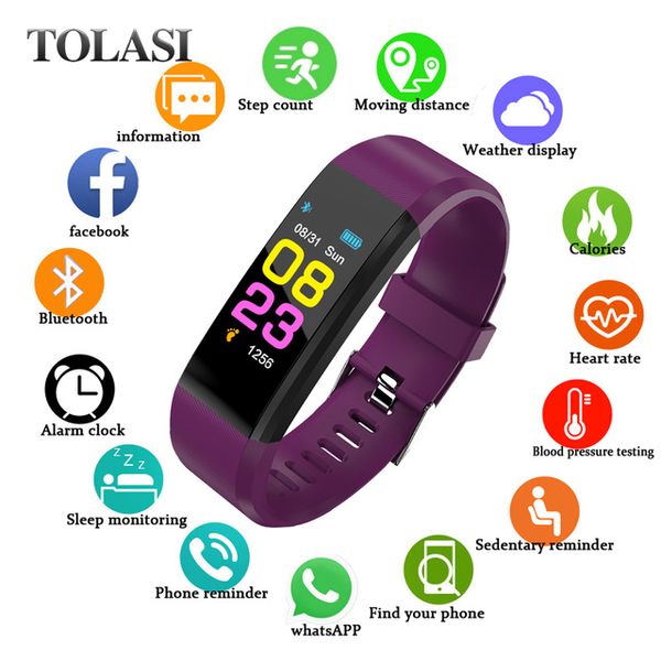

smart wristband fitness heart rate monitor blood pressure pedometer health running sports smart watch men women for ios android, Slivery;brown
