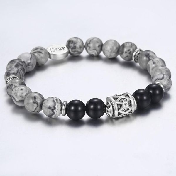 

men's map stone beaded bracelet stainless steel charm bracelet male natural stone beads jewelry valentines gifts for men db34, Black