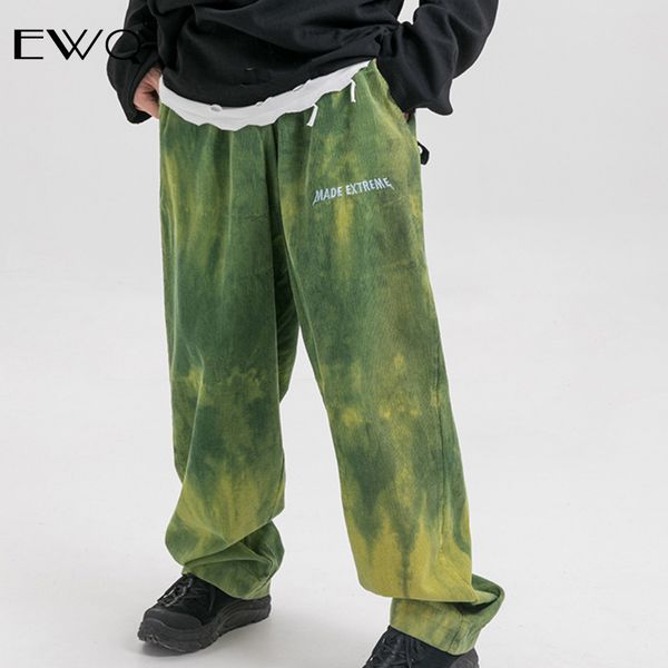 

ewq / 2019 new fashion autumn elastic band vintage tie dyeing trousers men drawstring personal loose straight casual pants 9a211, Black