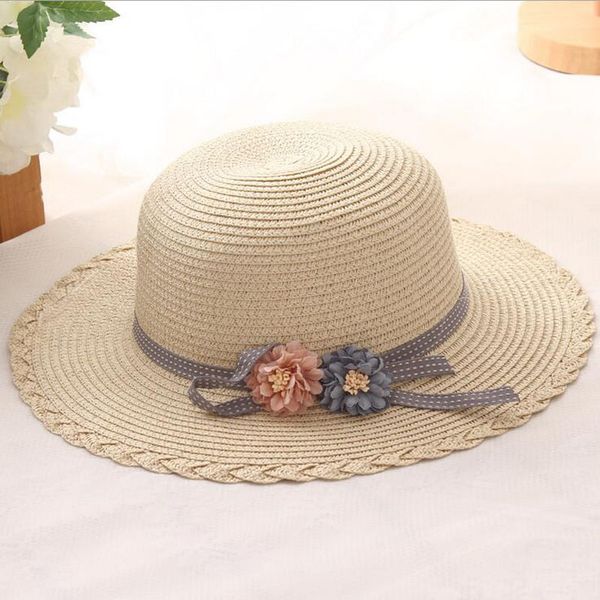 

2018 summer kids sun hats bow straw hat for girls children vacation beach panama hat flower bow straw hats retail and wholesale, Yellow