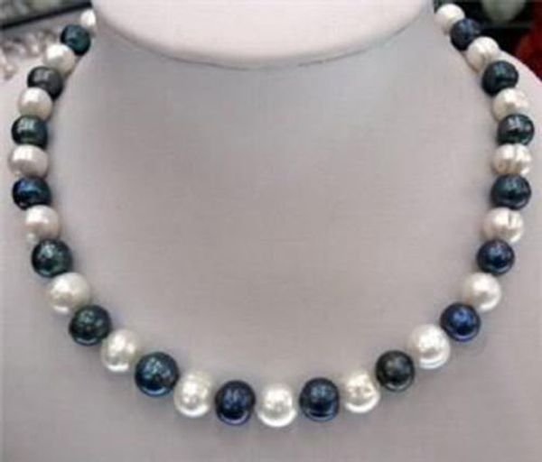 

beautiful 10mm black white shell pearl beads necklace 45cm fashion jewellery 2pc/lot, Silver