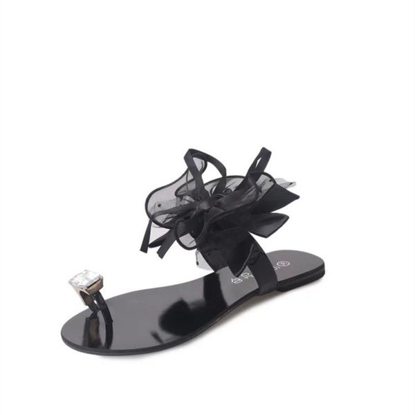 

new popular european and american bowknot rhinestone flip flop womens slippers in 2019, Black