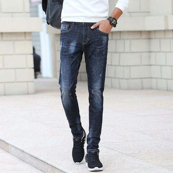 

2019 new men's ripped blue jeans fashion elasticity stretch skinny jeans for man spring casual denim straight pants plus size