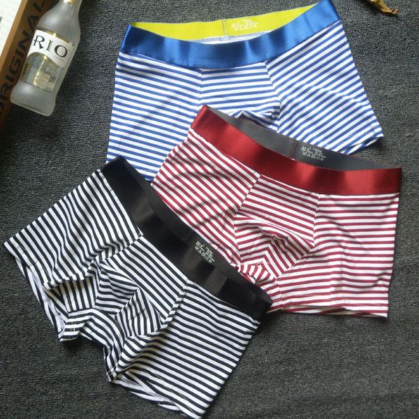 

striped print mens underwears cotton fashion everyday mens navy style underpants summer casual personality male clothing, Black;white