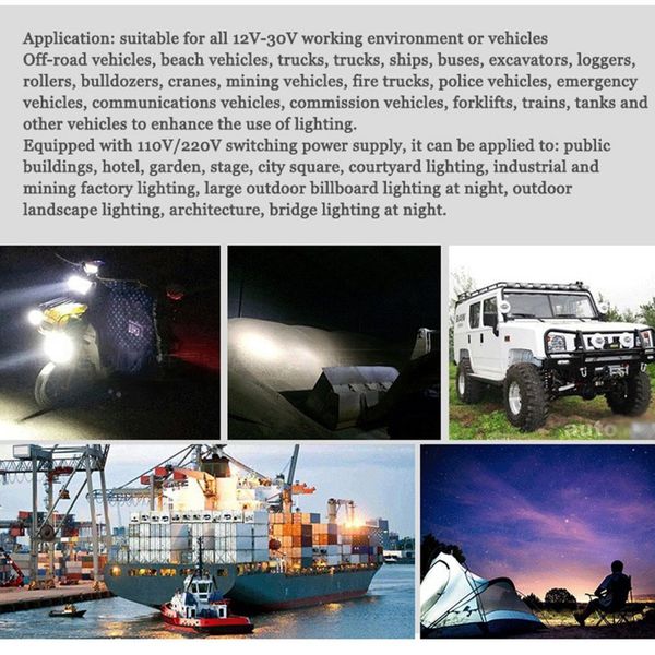 

72w led drl car truck working lights waterproof off-road light super bright spotlight for off-road car motorcycle