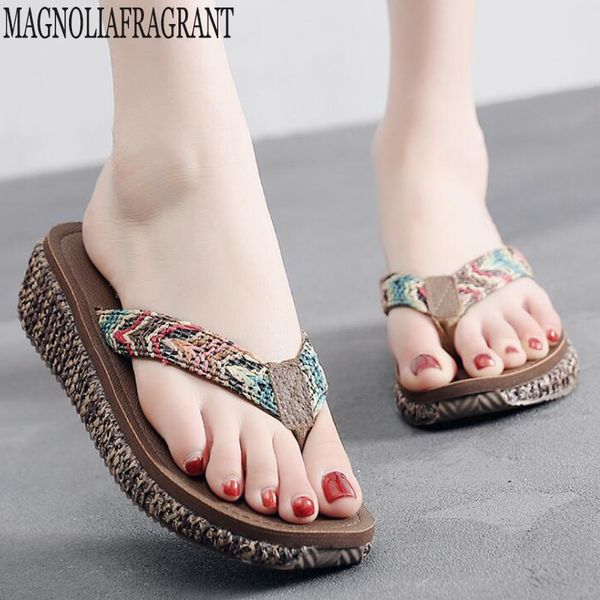 

new summer fashion flip flops women shoes platform slippers open toe sandals bohemian muffin slope with sandals for female c589, Black