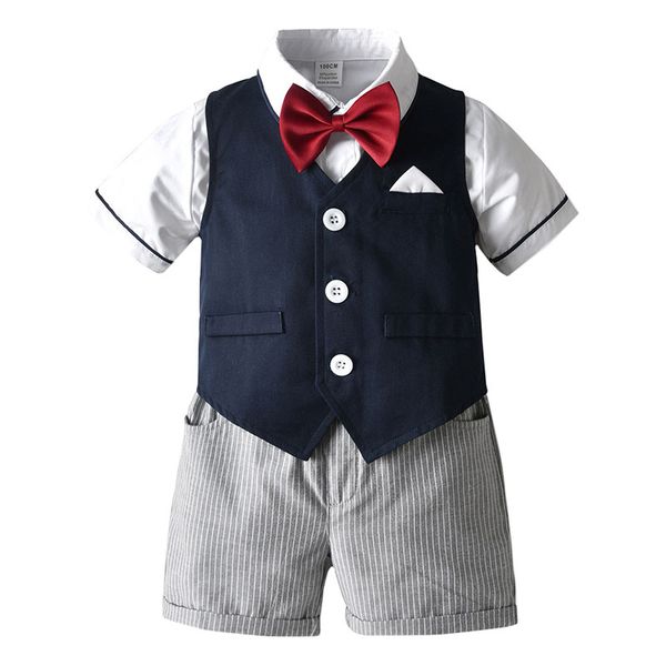 

baby boys gentleman clothes bow tie shirt vest shorts 3pcs sets kids wedding birthday clothing suit boys summer leisure suit, Black
