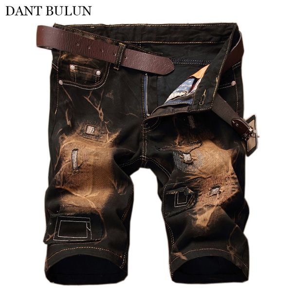 

summer mensripped shorts jeans slim fit denim shorts breathable cotton black short jean homme casual male clothing, Blue