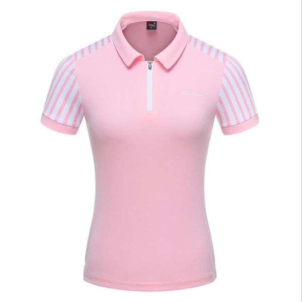 

2019 summer golf apparel ladies zipper collar stripe short-sleeved golf t-shirt women breathable quick dry shirt sportswear