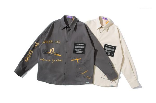 

рукав рубашки уличные творческие граффити письмо печатные свободные рубашки мода мужские рубашки мужские дизайнерские длинные, White;black