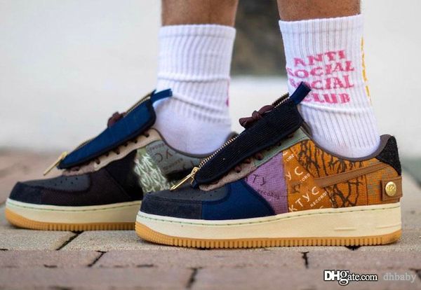 

высокий аутентичные трэвис скотт х airforce1 1 low cactus jack многоцветного приглушенного bronze fossil кроссовки мужчины женщина спорт sne