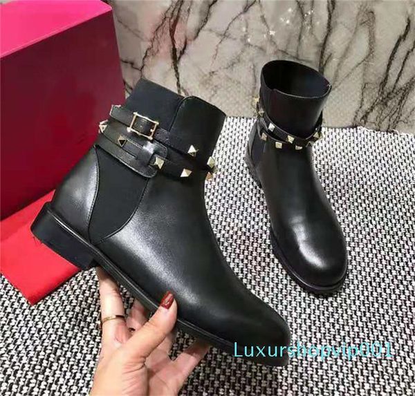 

fashion designer women boots black leather studded spikes rivet boots winter casual shoes high cut ankle knee boot party dress sneake