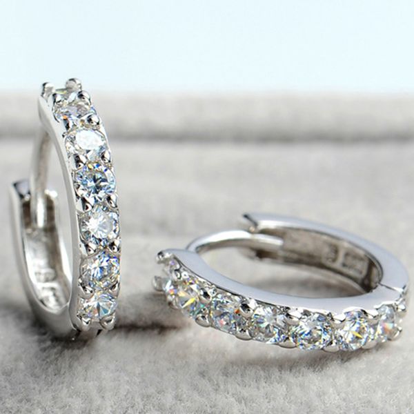 

women girls platinum plated single row crystal ear stud zircon ear clip pin cubic zirconia dangle earrings, Golden;silver
