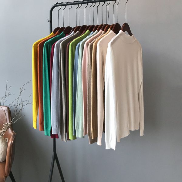 

solid color long-sleeved sweater 2019 autumn and winter self-cultivation versatile half-high collar bottoming shirt women, White;black