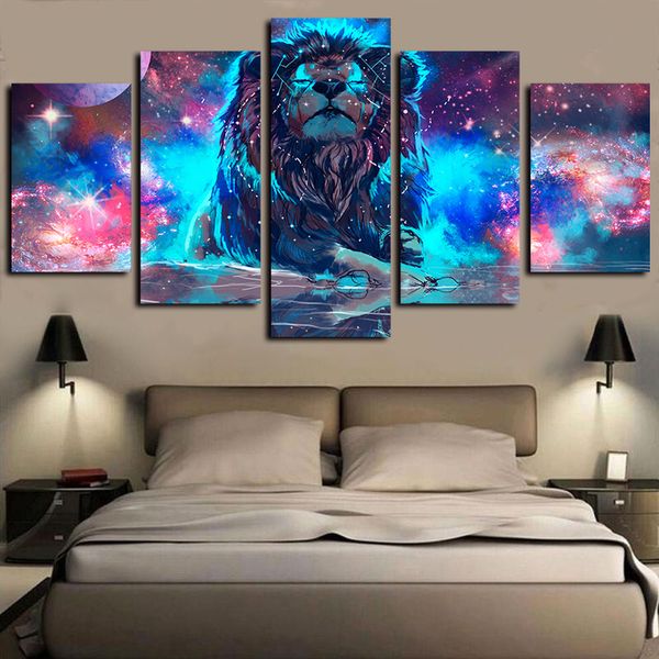 

5 piece canvas wall art oil paintings giclee print colorful animal abstract nebula lion constellation landscape for living room home decor