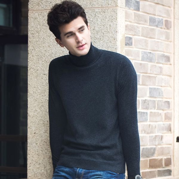 

new arrival fashion mens autumn winter men high collar 100% pure wool sweater young thin casual computer knitted size smlxl-3xl, White;black