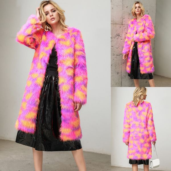 

faux fur coat women fashion boho faux fur outerwear sweet girl style cardigan loose button pocket long coat streetwear #8534, Black