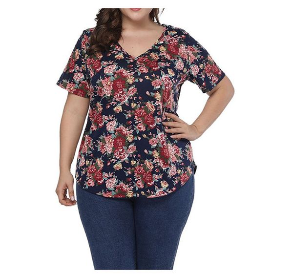 

floral print womens designer tshirts fashion plus size summer short sleeve womens tees casual females clothing, White