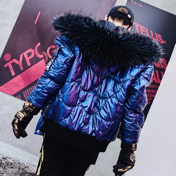 

parka hooded parka coats jacket men fashion fur blue with zipper hip-hop thick winter winter for male men jackets pjppr, Black