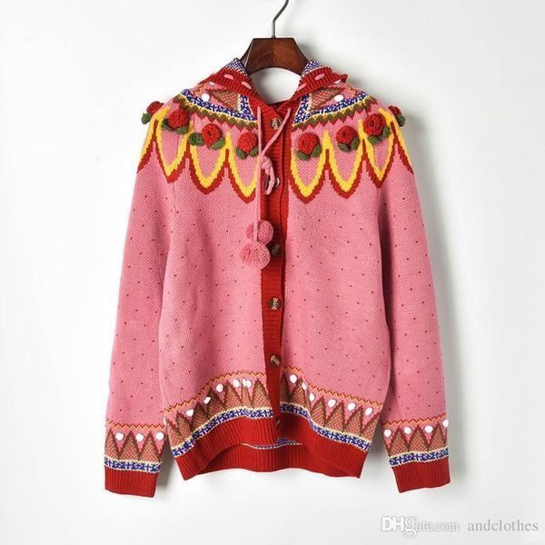 

2019 new ladies sweater new heavy three-dimensional hand hook flower red christmas thick needle luxury women designer sweaters