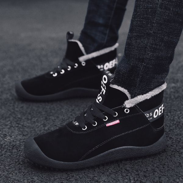 

fashion men winter shoes with fur snow boots outdoor plush inside antiskid bottom keep warm waterproof ski boots big size 48 a4, Black