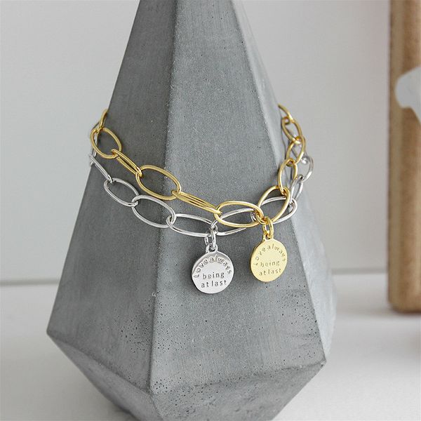 

форзац 18k gold геометрическая письмо round real 925 стерлингового серебра браслеты для женщин мода fine jewelry браслеты браслеты cx200702, Black