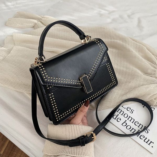 

fashion solid rivets pu leather crossbody bags for women handbags 2020 new ladies shoulder messenger bags female purses